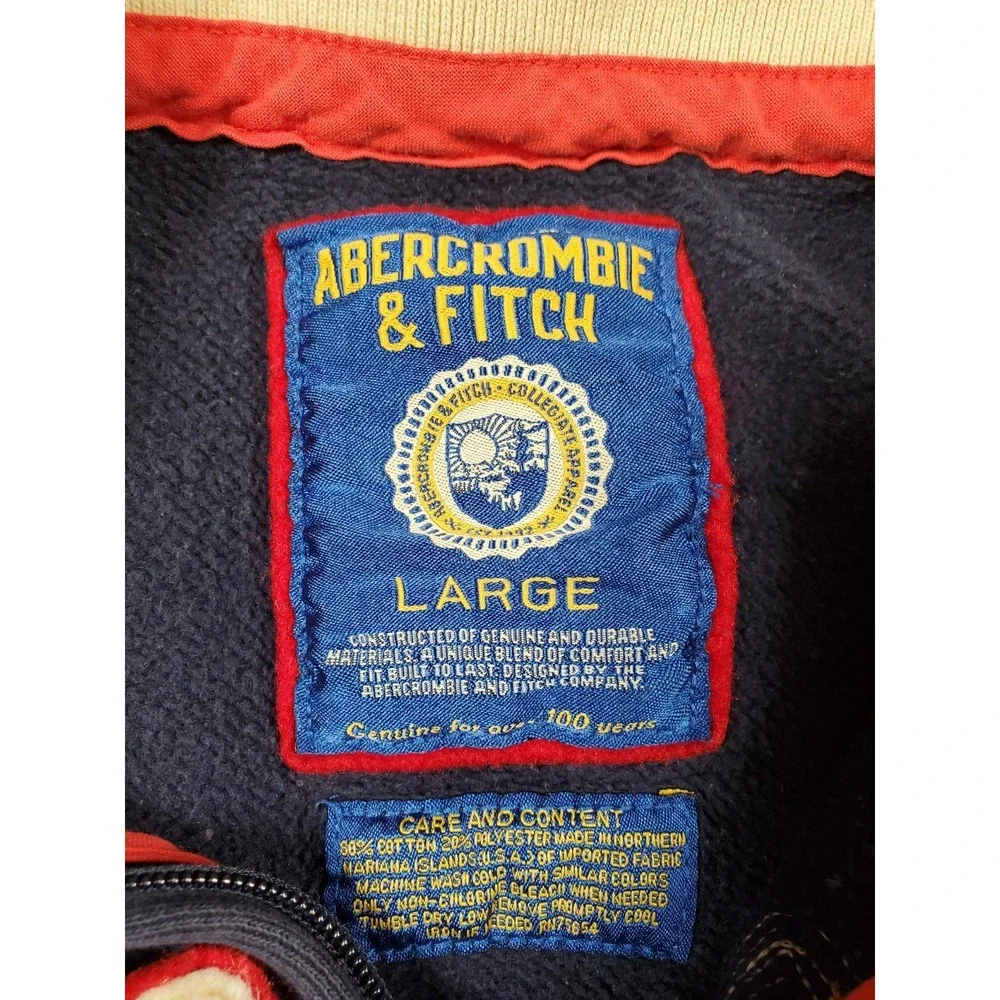 VTG Y2K Abercrombie & Fitch Jacket Mens Large Navy Varsity Bomber Zip Up Patch